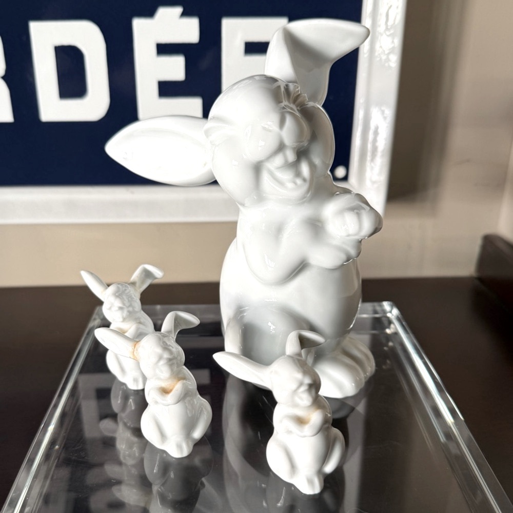 Laughing Bunnies by Rosenthal circa 1920-1930 set of 4 White Porcelain Figurines